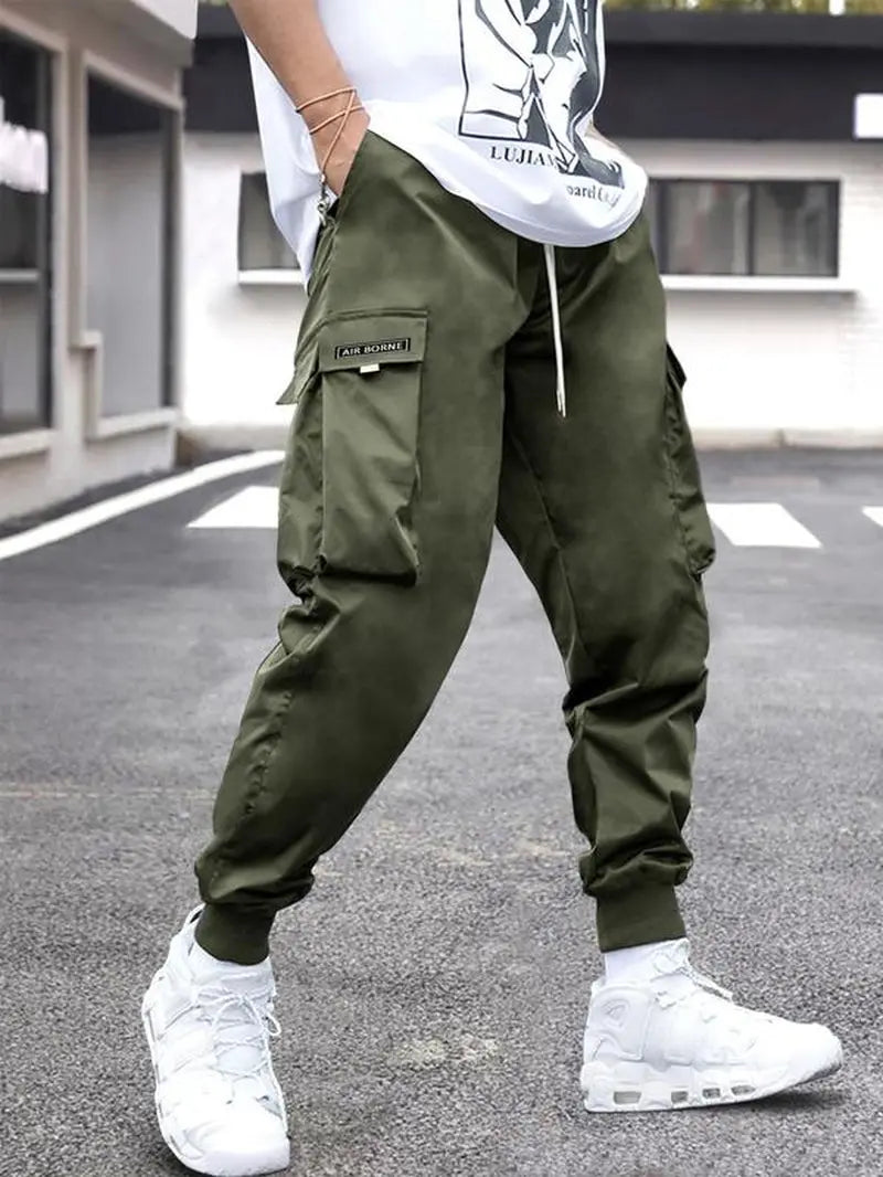 Men'S Flap Pocket Drawstring Cargo Pants, Loose Drawstring Waist Jogger Trousers, Summer, Men Clothes, Please Purchase a Size Up